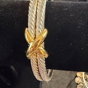 Premier Designs Two-Tone Twisted Cable Bracelet with Gold X Accent
